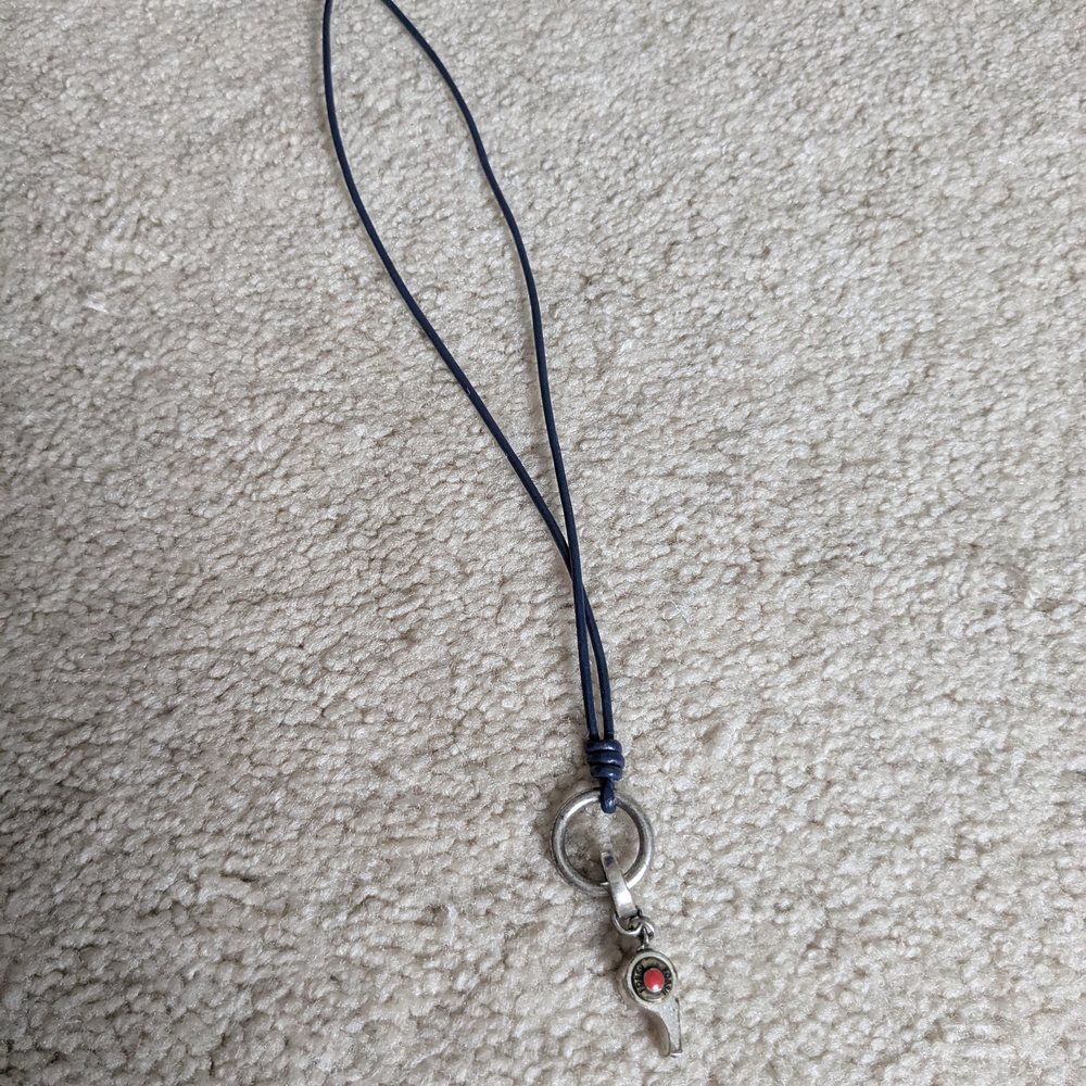 Silver Whistle Pendant Necklace with Red Accent
